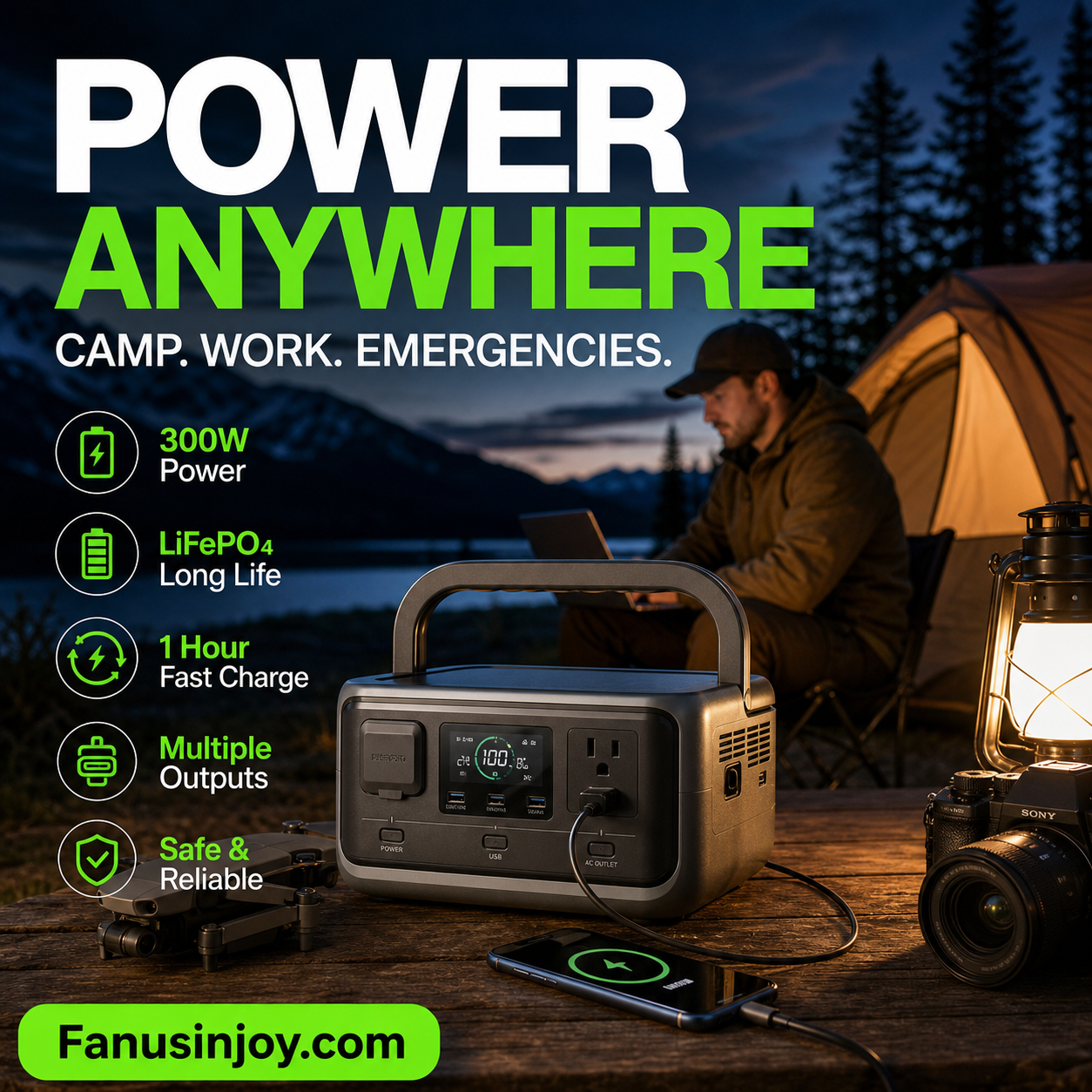 ⌛️ Offre Limitée 50% DE RÉDUCTION ! 🔋 Alimentation portable, ne craignez plus les coupures de courant ! ⚡️ Station d'Énergie Extérieure 300W avec Batterie LFP