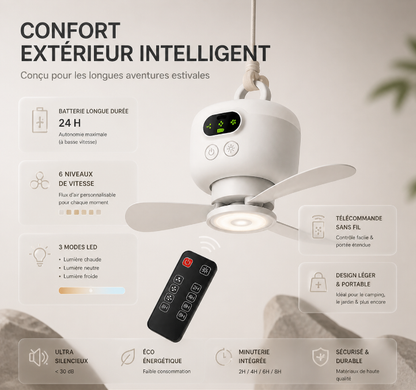 🏭 Direct usine 🚀 Livraison à domicile💨Ventilateur de plafond portable 2-en-1 (avec éclairage LED)