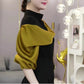 [Regalo per Donne] Maglia a Manica Lunga con Collo Alto e Design a Blocchi di Colore