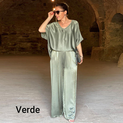 💃 Elegante e brillante set a due pezzi con scollo a V oversize