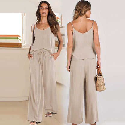 Casual Suspender Wide Leg Pants Suit