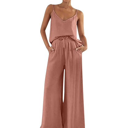 Casual Suspender Wide Leg Pants Suit