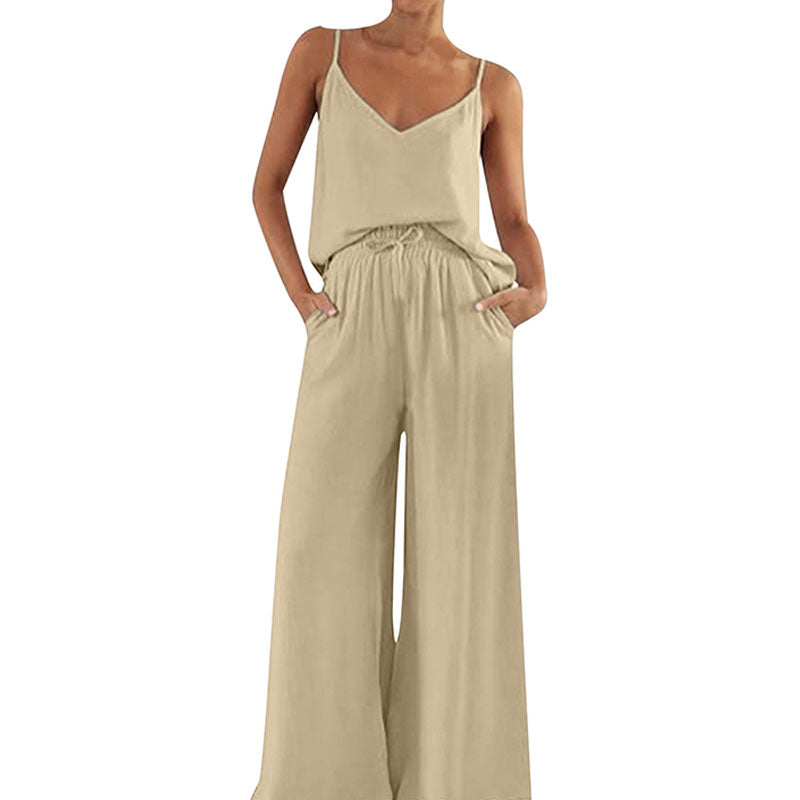 Casual Suspender Wide Leg Pants Suit