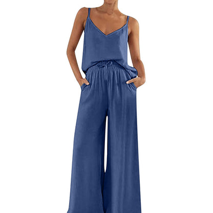 Casual Suspender Wide Leg Pants Suit