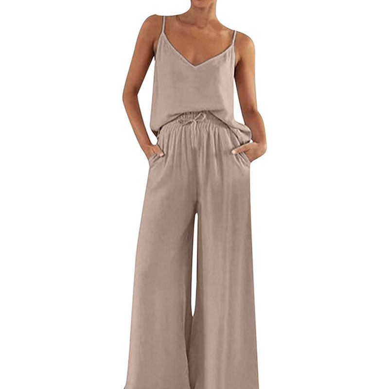 Casual Suspender Wide Leg Pants Suit