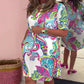 Abito da Donna con Scollo a V e Stampa Colorata