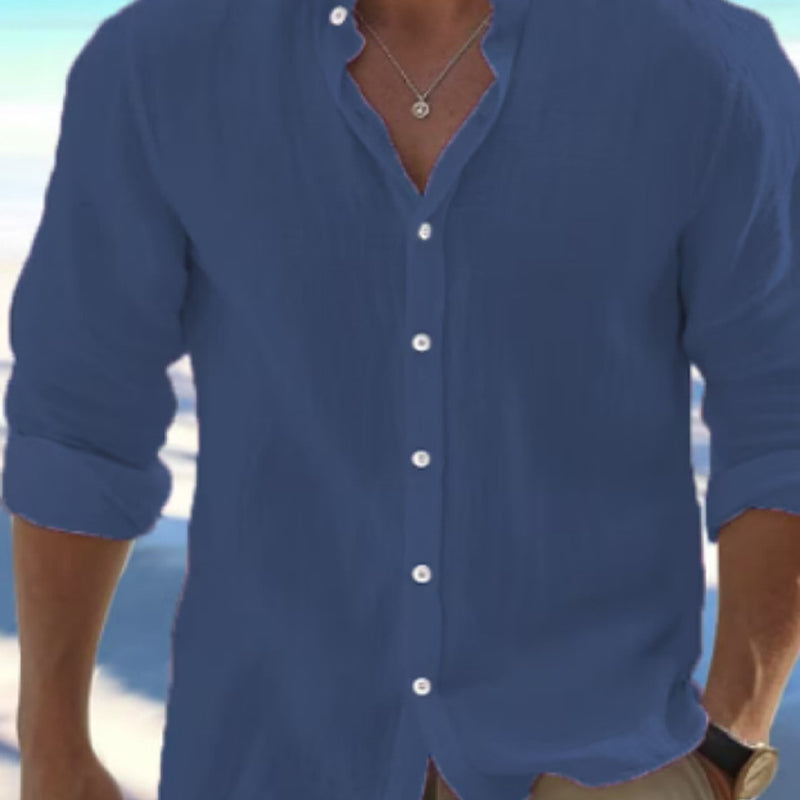 Camicia a Bottoni da Uomo Casual di Colore Unito