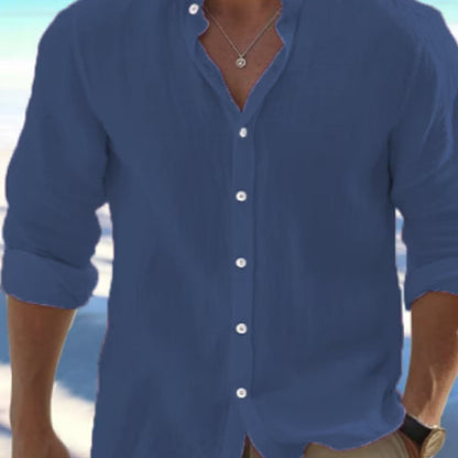 Camicia a Bottoni da Uomo Casual di Colore Unito