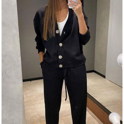 🔥 Vendita calda🔥Set di giacca e pantaloni a due pezzi da donna in maglia con bottoni