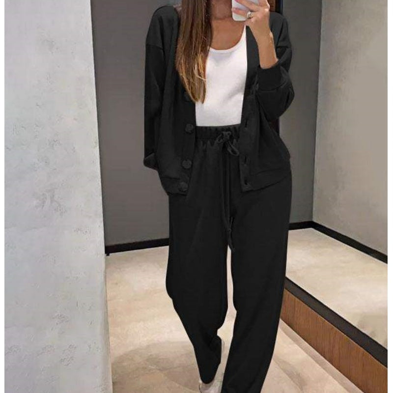 🔥 Vendita calda🔥Set di giacca e pantaloni a due pezzi da donna in maglia con bottoni