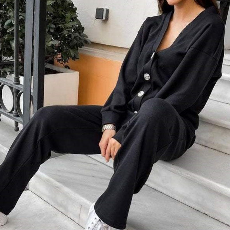 🔥 Vendita calda🔥Set di giacca e pantaloni a due pezzi da donna in maglia con bottoni