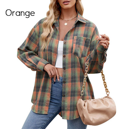 Camicia casual da donna con maniche lunghe e bottoni a quadretti