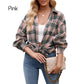 Camicia casual da donna con maniche lunghe e bottoni a quadretti