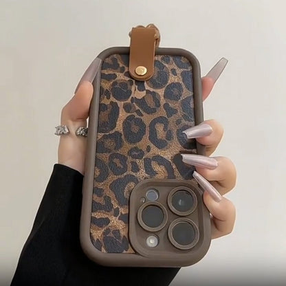 Custodia per iPhone con Stampa Leopardo e Laccetto