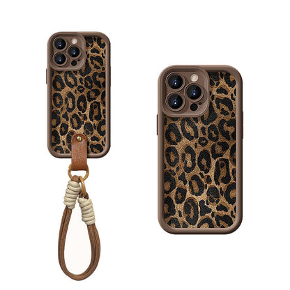 Custodia per iPhone con Stampa Leopardo e Laccetto