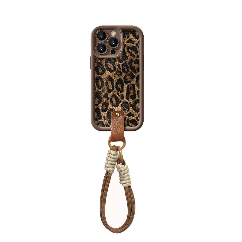 Custodia per iPhone con Stampa Leopardo e Laccetto