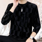 Maglia Uomo a Collo Rotondo con Stampa Onde a Maniche Lunghe