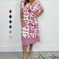 Abito Casual Stampato con Scollo a V e Frange sulle Maniche