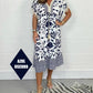 Abito Casual Stampato con Scollo a V e Frange sulle Maniche