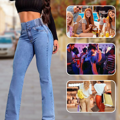 Jean Évasé Taille Haute en Stretch – Silhouette Allongée, Confort Extensible & Look Élégant Toute la Journée 👖✨
