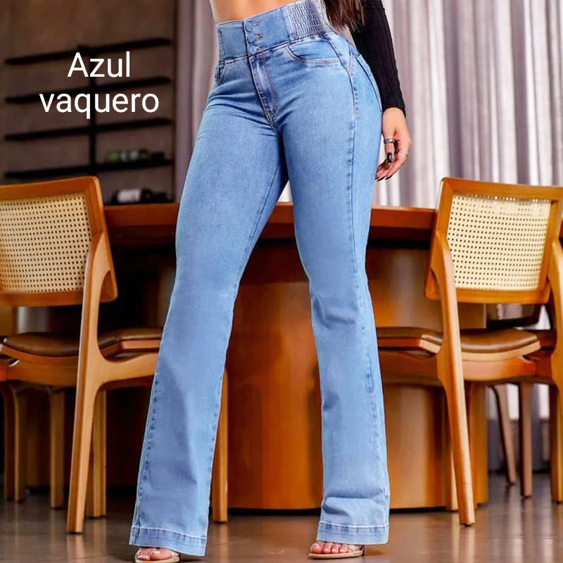 Jean Évasé Taille Haute en Stretch – Silhouette Allongée, Confort Extensible & Look Élégant Toute la Journée 👖✨