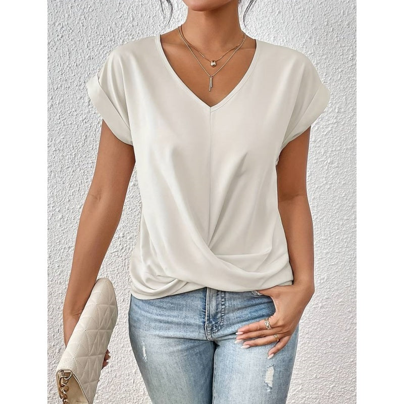 Maglietta elegante e casual a maniche corte con scollo a V e incrocio