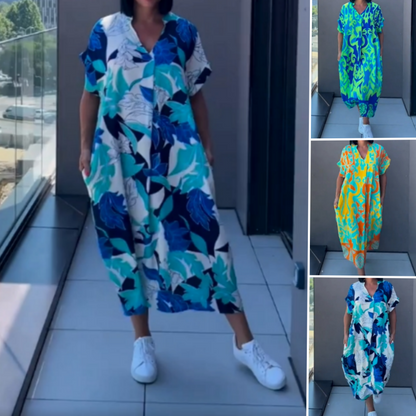 Abito da Donna Casuale Elegante Stampato con Scollo a V