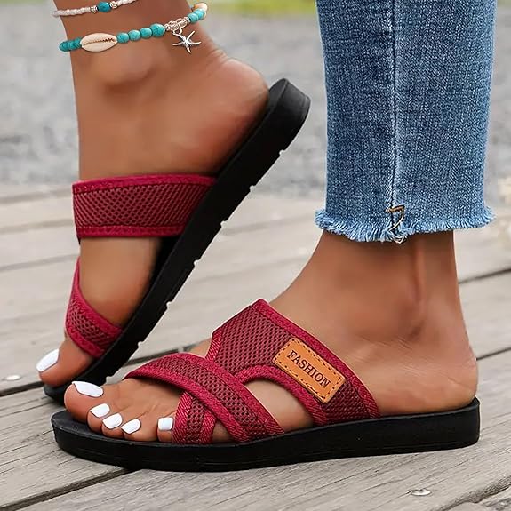 💕Profitez du confort💕Sandales plates confortables à bout ouvert pour pieds larges