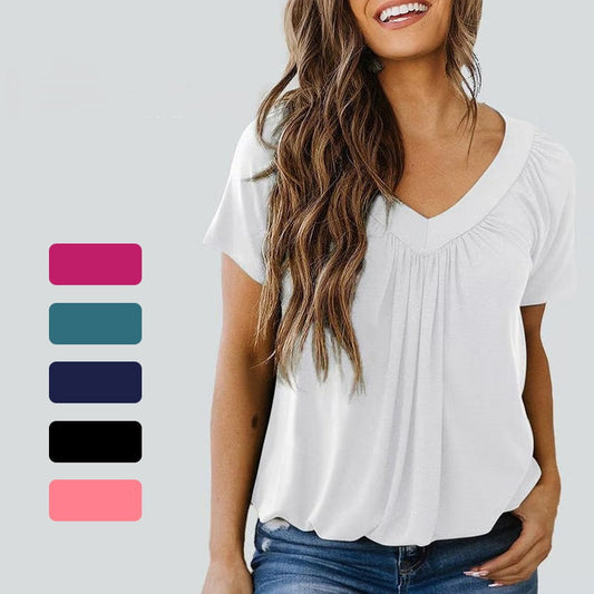 🎁Vendita calda 50% di sconto🌷Top donna casual plissettato con scollo a V e maniche corte