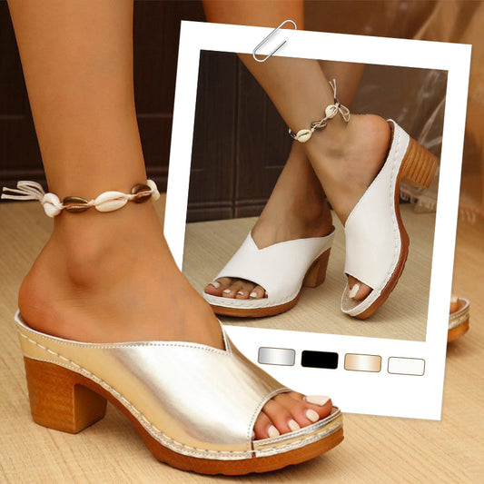 Sandali Slip-on con Tacco Largo e Plateau