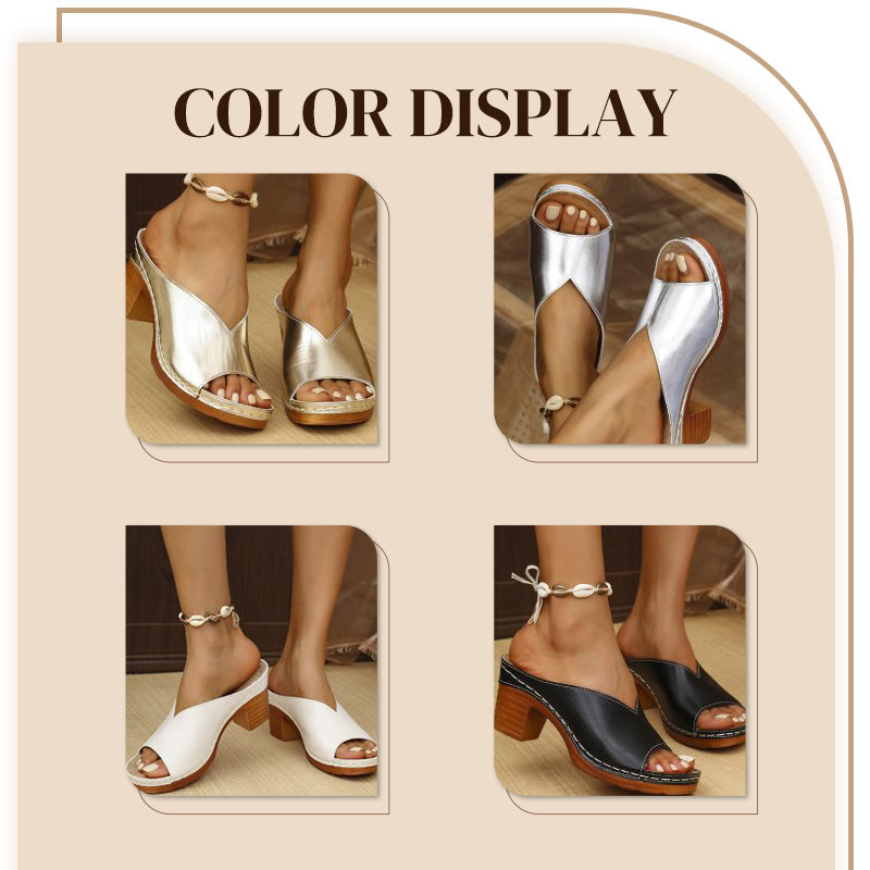 Sandali Slip-on con Tacco Largo e Plateau