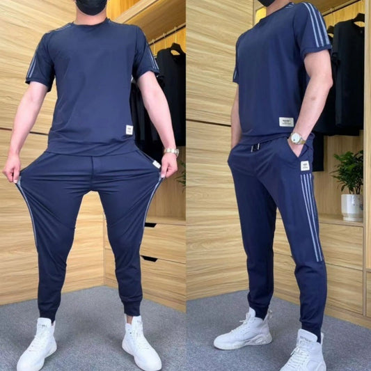 Completo Uomo 2 Pezzi ad Alta Elasticità: Maglia a Maniche Corte e Joggers