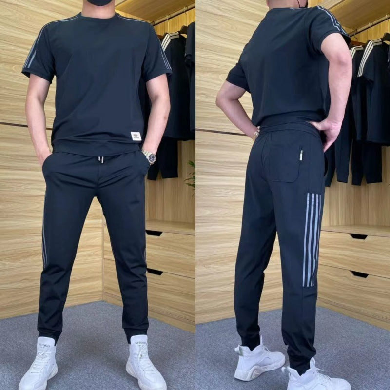 Completo Uomo 2 Pezzi ad Alta Elasticità: Maglia a Maniche Corte e Joggers