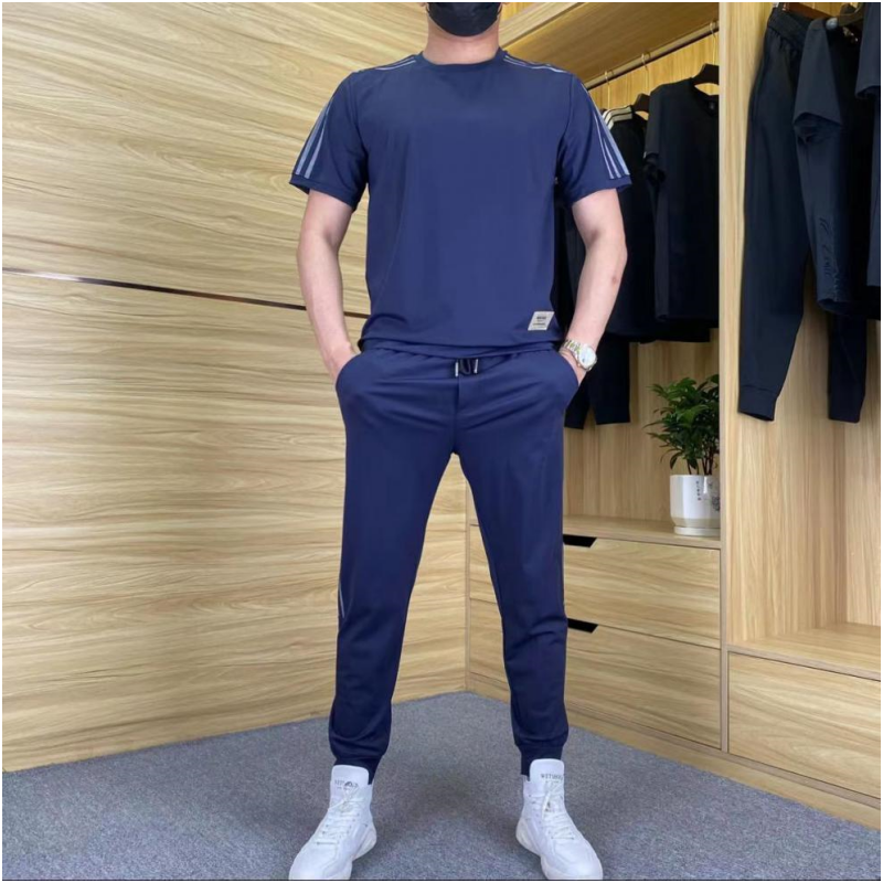 Completo Uomo 2 Pezzi ad Alta Elasticità: Maglia a Maniche Corte e Joggers