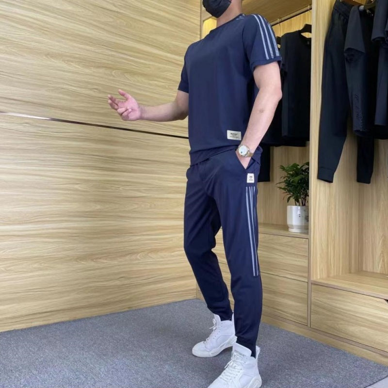 Completo Uomo 2 Pezzi ad Alta Elasticità: Maglia a Maniche Corte e Joggers