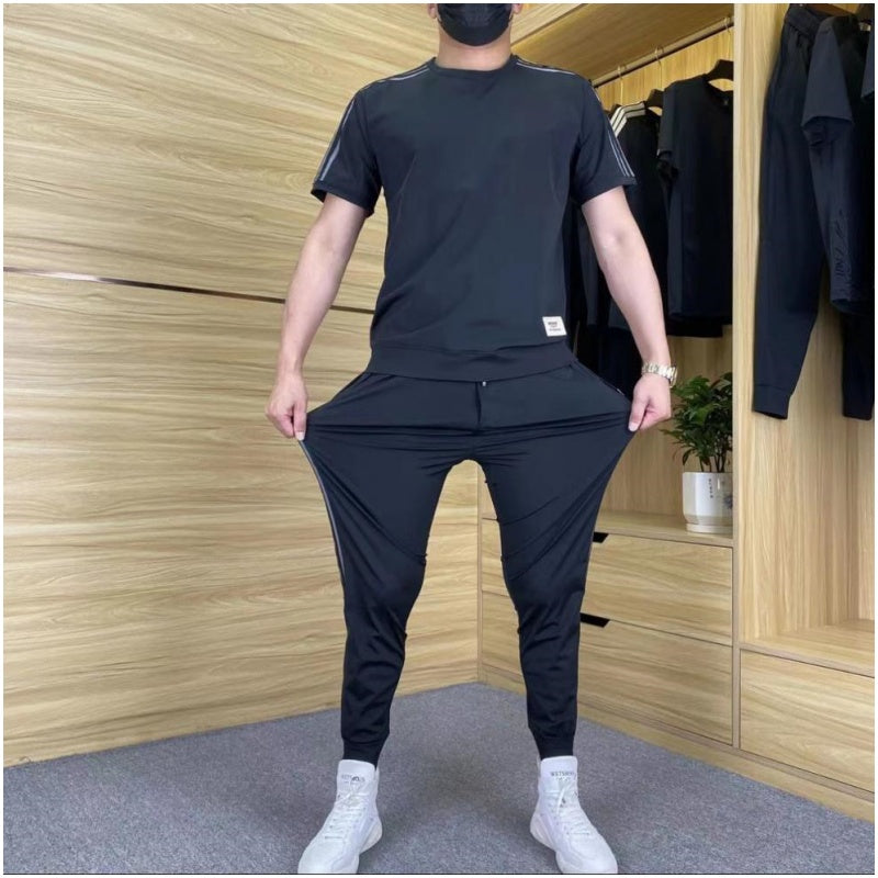 Completo Uomo 2 Pezzi ad Alta Elasticità: Maglia a Maniche Corte e Joggers