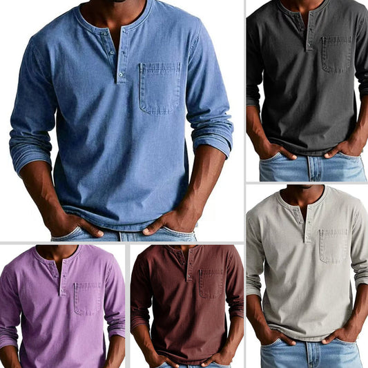 Camicia a maniche lunghe da uomo con taschino vintage e affrancat