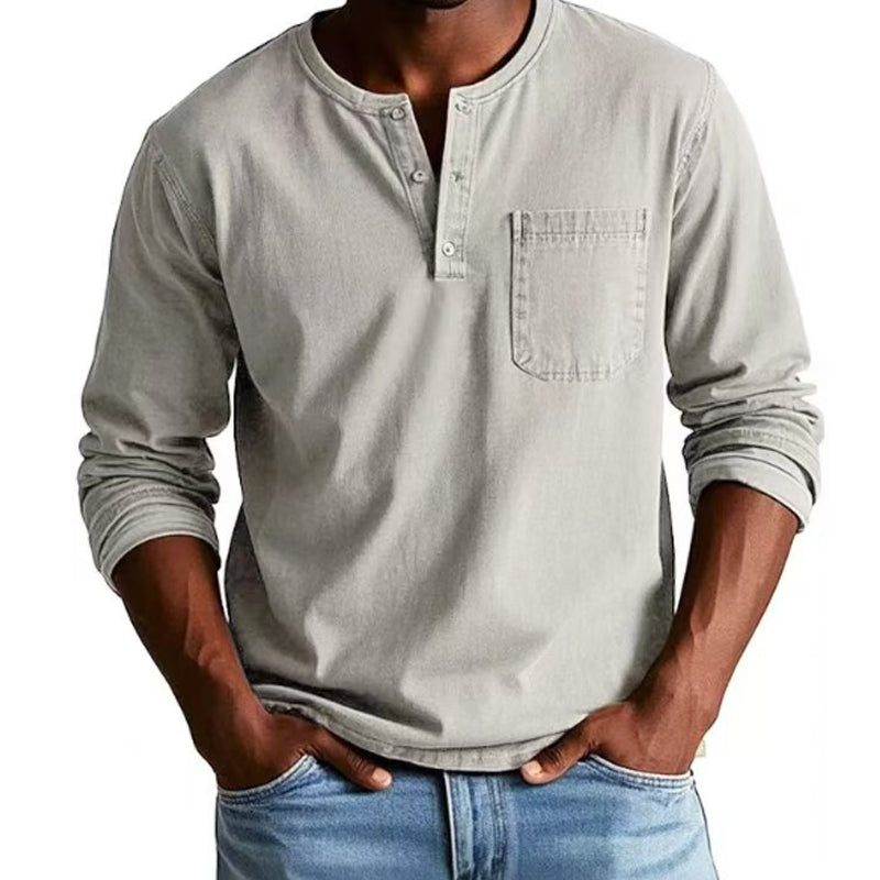 Camicia a maniche lunghe da uomo con taschino vintage e affrancat