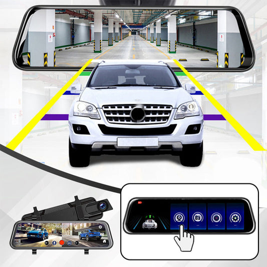 Doppia dashcam Full HD da 10 pollici con monitoraggio del parcheggio e visione notturna - Scheda SD da 64 GB e adattatore OBD inclusi