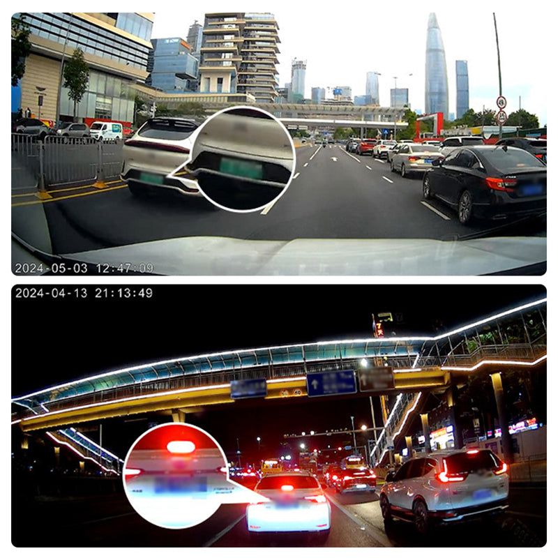 Doppia dashcam Full HD da 10 pollici con monitoraggio del parcheggio e visione notturna - Scheda SD da 64 GB e adattatore OBD inclusi