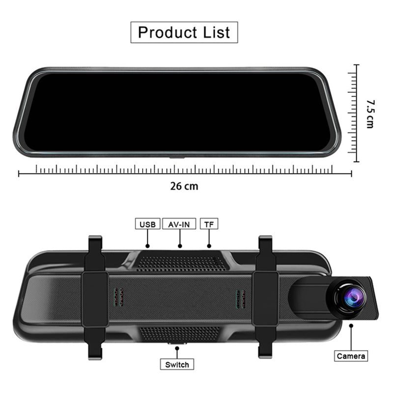 Doppia dashcam Full HD da 10 pollici con monitoraggio del parcheggio e visione notturna - Scheda SD da 64 GB e adattatore OBD inclusi