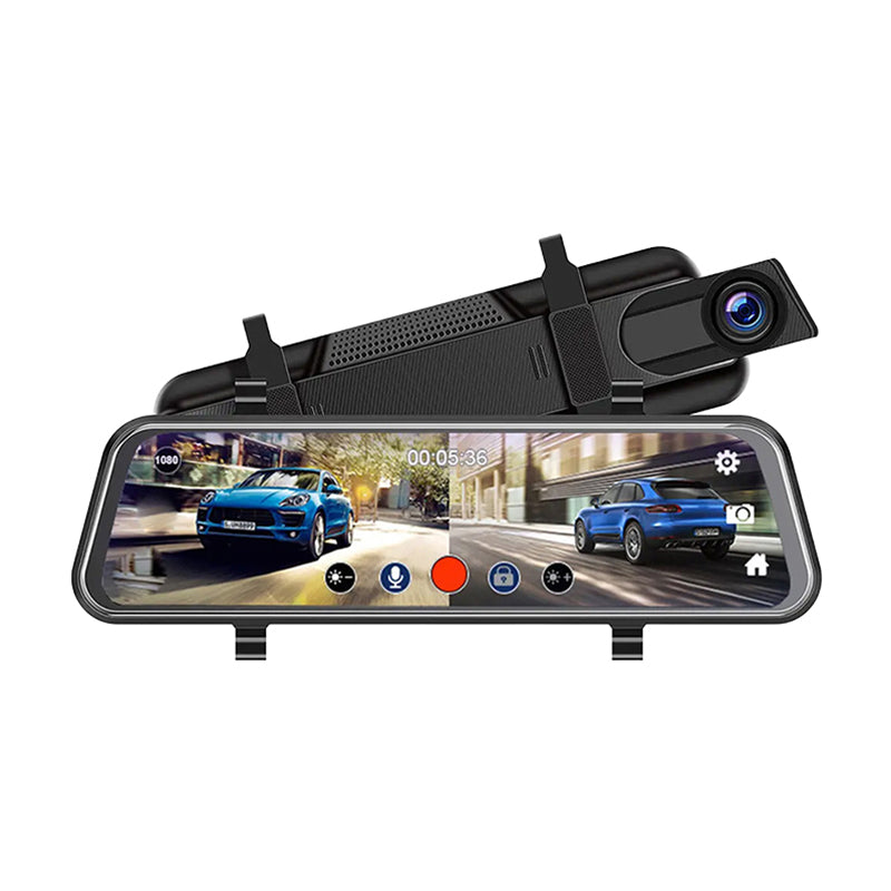 Doppia dashcam Full HD da 10 pollici con monitoraggio del parcheggio e visione notturna - Scheda SD da 64 GB e adattatore OBD inclusi