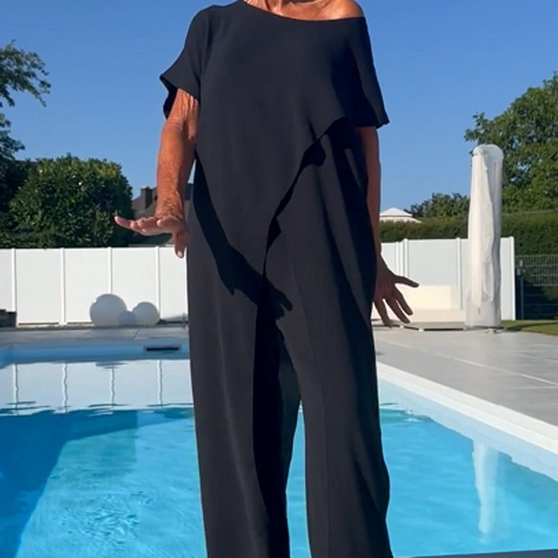 🌸Offerta a tempo limitato 50% di sconto🌷Set top e pantaloni a tinta unita con spalle scoperte👗