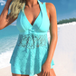 Scollatura a V Costume da Bagno in Pizzo ＆ Boyshorts Due Pezzi Set per Donna