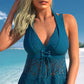 Scollatura a V Costume da Bagno in Pizzo ＆ Boyshorts Due Pezzi Set per Donna