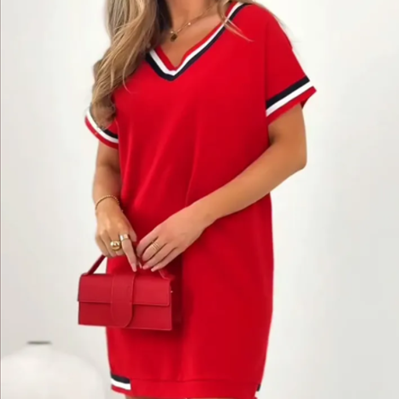 🔥Taglia: S-3XL👗2025 Nuovo prodotto in sconto💃 Abito midi con scollo a V e design a blocchi di colore🌟