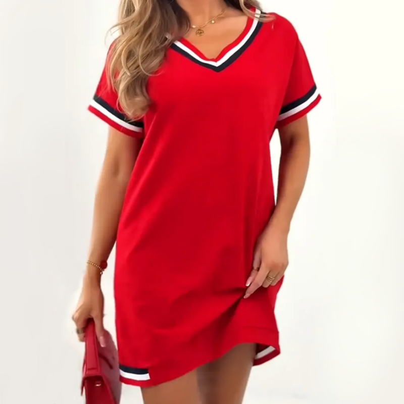 🔥Taglia: S-3XL👗2025 Nuovo prodotto in sconto💃 Abito midi con scollo a V e design a blocchi di colore🌟