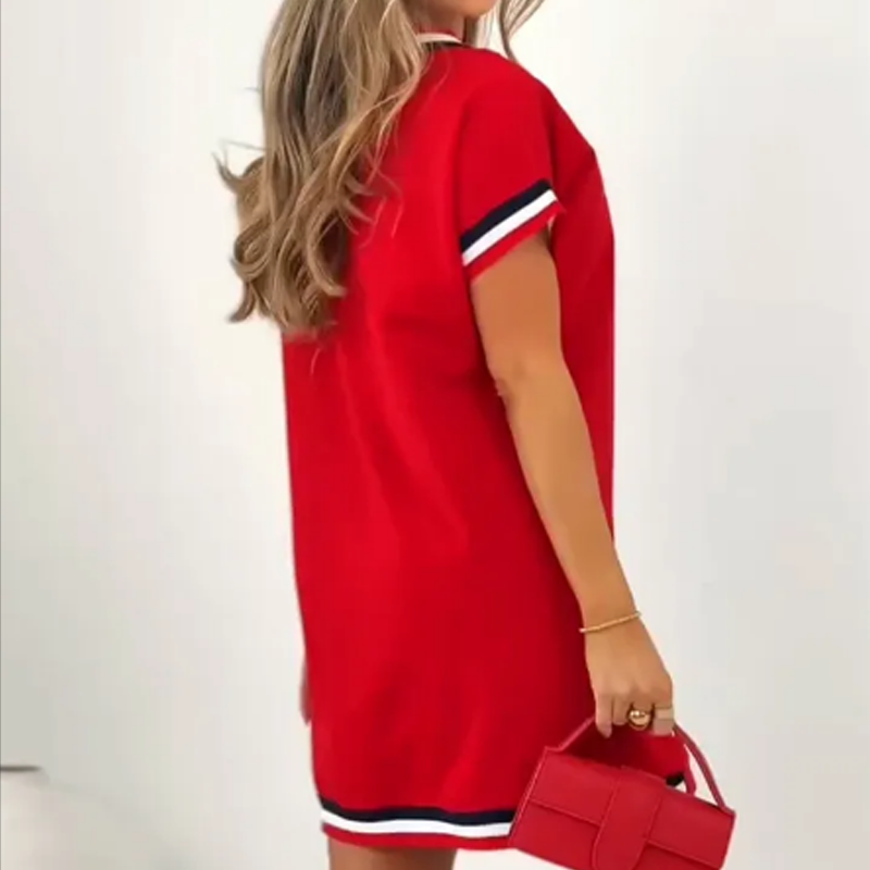 🔥Taglia: S-3XL👗2025 Nuovo prodotto in sconto💃 Abito midi con scollo a V e design a blocchi di colore🌟