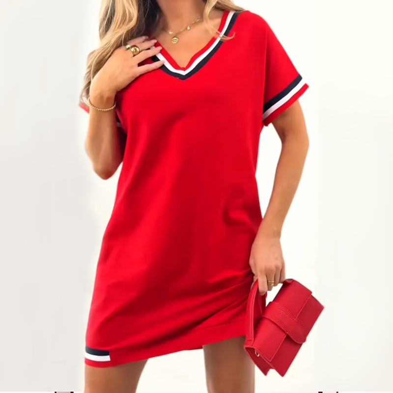 🔥Taglia: S-3XL👗2025 Nuovo prodotto in sconto💃 Abito midi con scollo a V e design a blocchi di colore🌟
