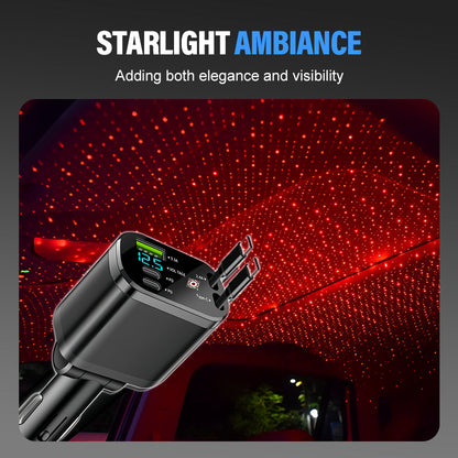 🚗 Cargador Rápido para Coche con Iluminación Ambiental Cielo Estrellado – Moderno y Práctico 🌟